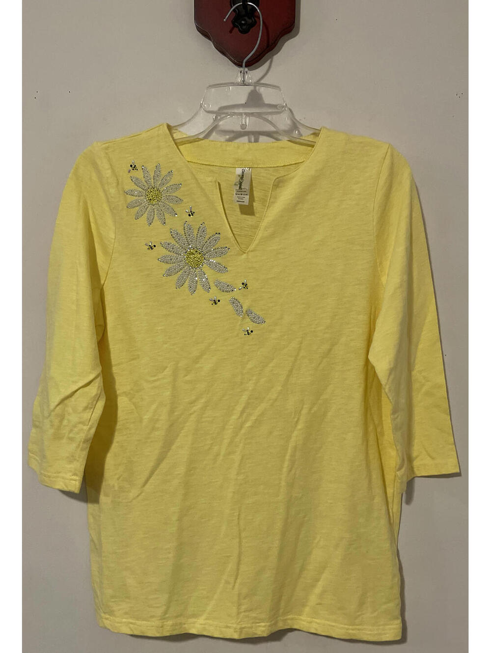 Decorated Originals Womens Medium Yellow Beaded Vneck Tunic Style Blouse! A6310